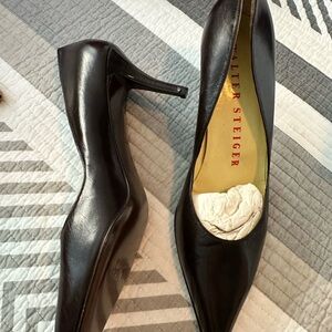 Walter Steiger Luxury Shoes for Women Black Leather Pumps Low Heel